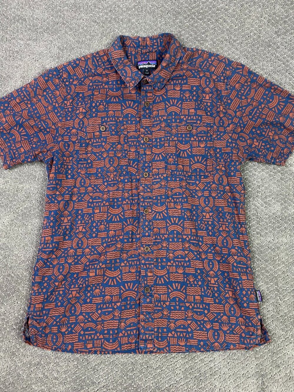 Patagonia Back Step Shirt Mens Medium Blue Hemp Button Up Short Sleeve 53139